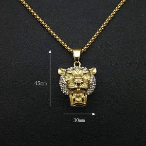 Yunnique Stainless Steel Gold Plated Lion Head Pendant Necklace with Pave Setting Animal Zodiac Unisex Fashion Jewelry - Product Image 4