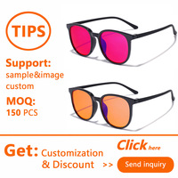 Gafas Sunray Minimalistas Redondas TR con Montura Completa, Lentes de PC Rojas, Patillas Delgadas, Alivio de la Fatiga Ocular, OEM, Unisex, Anti Luz Azul