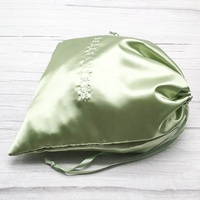 Pochette en soie avec logo imprimé, conteneur de perruque de bijoux vert avec logo personnalisé, sac à cordon en satin