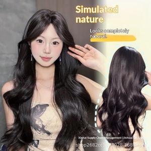 <span class=keywords><strong>Parrucca</strong></span> Completa da <span class=keywords><strong>Donna</strong></span> Nera, Nuova Versione Migliorata, con Onde Grandi Naturali e Frangia Raffinata, Realizzata a Macchina, Stile Coreano, Popolare su Internet, per Uso Quotidiano - Product Image 2