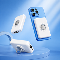 Batterie externe magnétique ultra-fine 10000 mAh, format carte de crédit, chargeur portable avec porte-clés et support pliable