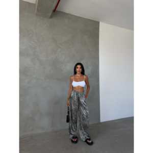 Pantalones anchos de satén de cintura alta, antiarrugas, casuales para mujer - Product Image 4