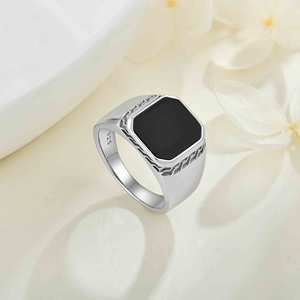<span class=keywords><strong>XLOVE</strong></span> Nouvelle Bague Homme en Argent Sterling 925, Style Vintage Carré, avec Agate Noire, Bague de Mariage Personnalisée en Pierre Naturelle pour Hommes - Product Image 2