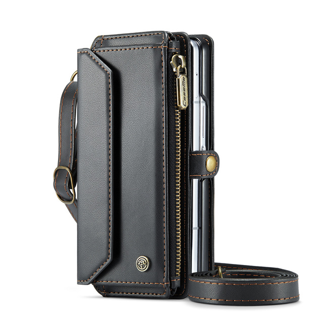 2025 New Crossbody Flip Wallet Case for iPhone 17-11 for Samsung S20-25 PU Leather Card Holder Zipper Cash Pocket Magnetic Stand