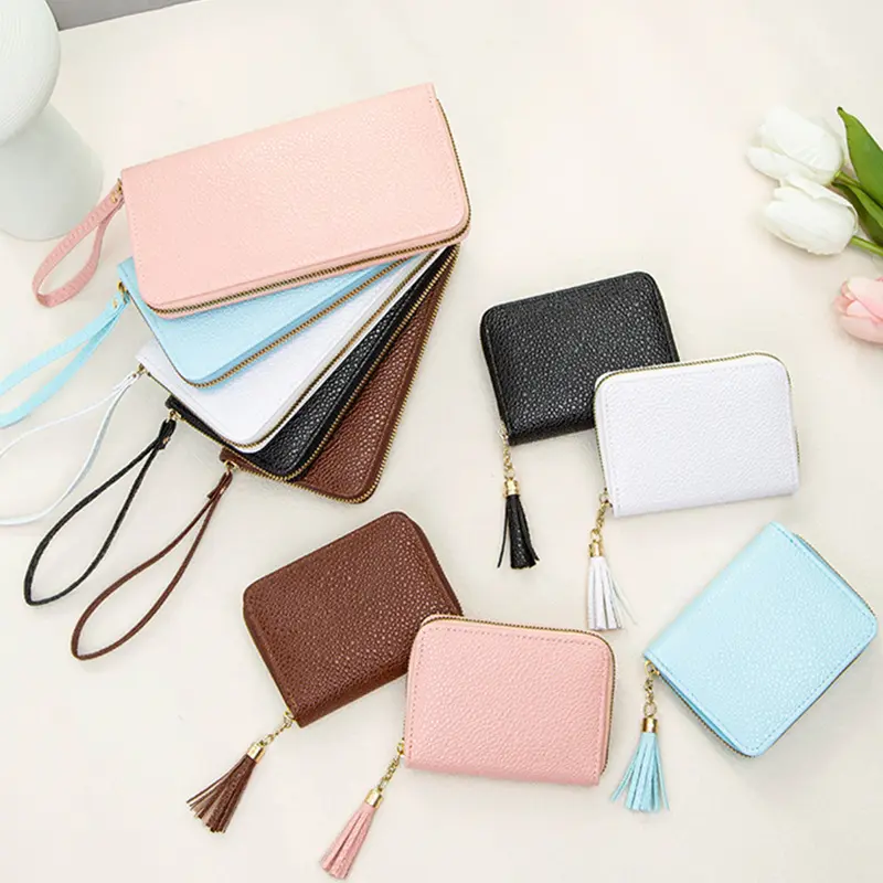 Wholesale New Ladies Zipper Wallet Simple Clutch With Tassel High Quality PU Leather Card Holder