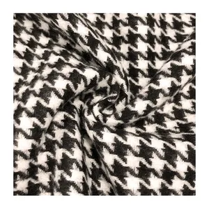 Lage Prijs Hot Selling Jas Stof 100% Polyester Wol-Achtige Plaid Houndstooth Stof 100% Polyester Zwart-Wit Geruit