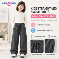 Smiledotkids Pantalon de jogging personnalisé pour enfants, gris foncé, en molleton doux, taille à cordon de serrage, OEM ODM, faible MOQ, vente en gros pour tout-petits