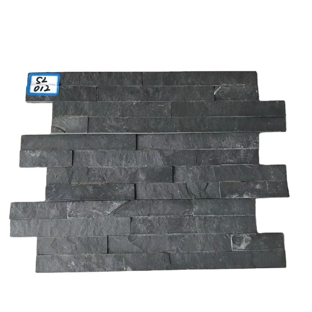 Natural Black Slate Stone Split Face Exterior Wall Veneer Panels Strips Tiles