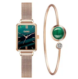 Kunden spezifische OEM neue Netz rot heiß Verkauf Damen mit Quarzuhr Malachit grün einfache Armband Kombination Set