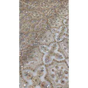 Perles faites à la main sur tissu en filet importé, matériau de designer haut de gamme, parfait pour les robes de mariée, les saris, les lehengas et les vêtements de haute couture - Product Image 5