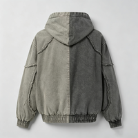 Sweat à capuche zippé vintage délavé pour homme avec franges brutes personnalisées et coutures apparentes, style streetwear