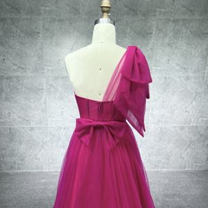 Moda un hombro A-Line vestido de noche con lazo mujeres elegante vestido de noche personalizado para fiesta de graduación - Product Image 5