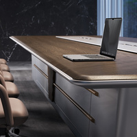 Grande table de réunion exécutive de 12 pieds en bois et métal pour 10 personnes, design de bureau biophilique, bureau d'entreprise élégant