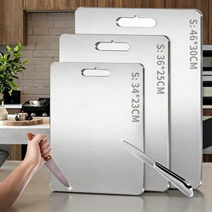 Planches à découper double face pour la cuisine, en acier inoxydable 201, blocs de découpe anti-taches et sans odeur, bords sans bavures - Product Image 3