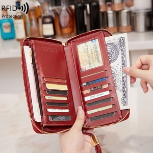 Borsa multifunzione RFID da donna con pochette-arge Vintage in tinta unita portamonete Multi-card <span class=keywords><strong>porta</strong></span> <span class=keywords><strong>carte</strong></span> portafoglio lungo - Product Image 4