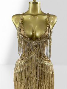 Combinaison pour femmes à franges de sequins perlés, sans manches, pantalon une pièce, idéale pour les tenues de chanteuses ou de danseuses. - Product Image 4