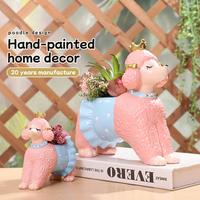 ROOGO Jolie jardinière à succulentes en résine en forme de caniche couronné, pot de fleurs Kawaii en forme de chien, jardinière animale peinte à la main pour la décoration de bureau