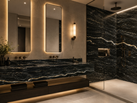 Dalles de quartzite noir ciel pour plans de travail de cuisine, pavés extérieurs, murs de salle de bain, tables basses, escaliers et grands panneaux muraux