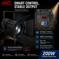 Lámpara LED Profesional de 200W con Enfoque Manual, Alto CRI, Bicolor Opcional, Refrigeración Silenciosa y Control DMX para Estudio de TV