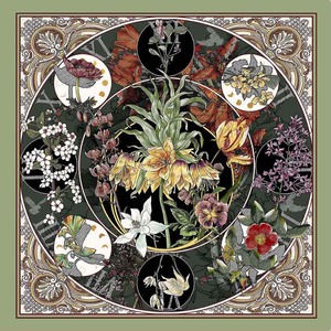 70x70cm Ornate Floral Medallion Print Polyester <b>Scarf</b> Vintage Botanical Satin <b>Square</b> <b>Scarves</b> for Women - Product Image 3