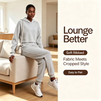 Sweat-shirt ample à capuche pour femme, tricoté, uni, décontracté, polyvalent, haut court, pull-over pour le printemps et l'automne, idéal pour les trajets quotidiens et les loisirs