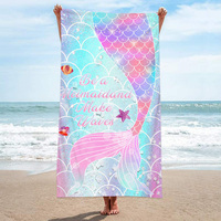 Summer Kids Turkish Style Microfiber Beach Towel Cute Mermaid Pattern Lightweight Sand-Free Quick-Dry Fade-Resistant Bath Towels