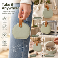 Étui de voyage rond en cuir PU avec logo personnalisé, poignée, support pour colliers, plateau à bagues, couleur personnalisée, vente en gros, boîte cadeau en vrac