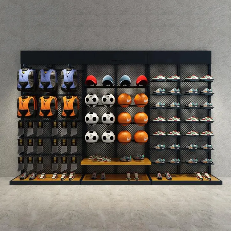 Stan Pajangan Toko Sepatu Logam Baru Rak Pajangan Bola Toko Olahraga KED Display Penampang Komersial Mebel Logam dan Kayu