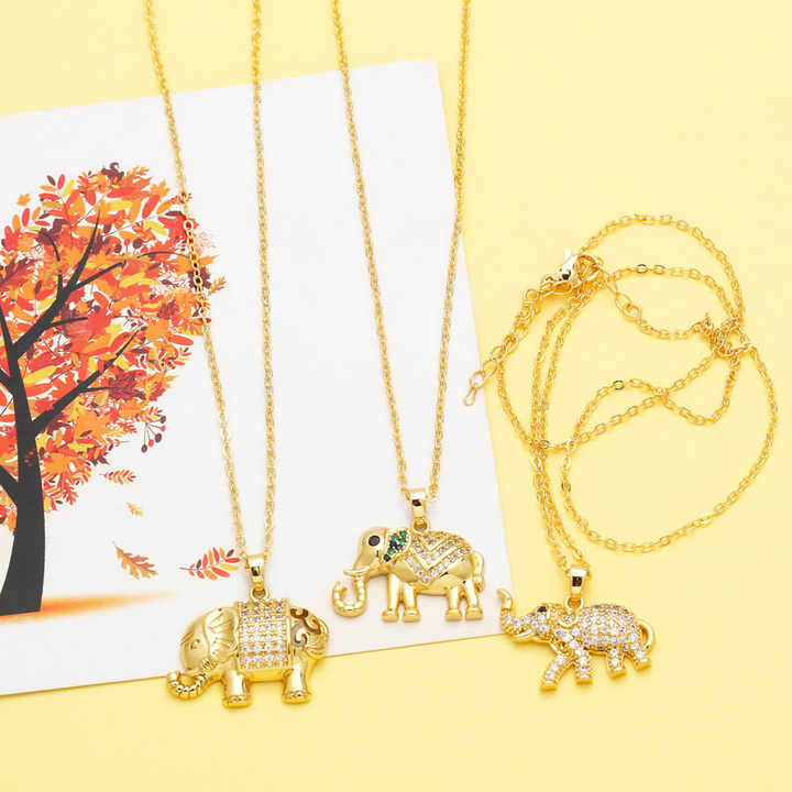 Charm Necklaces Large Elephant Necklace Italian Gold Elephant