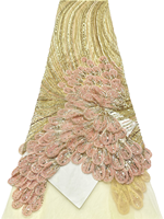 Tissu en dentelle de tulle perlé 3D floral de luxe NI.AI avec perles et paillettes, maille de haute qualité pour robes de mariée nigérianes et Asoebi