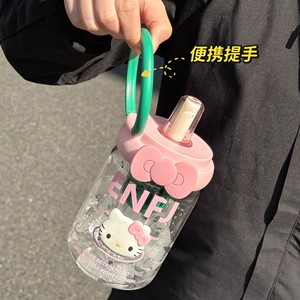 Kitty Glass <b>Water</b> <b>Bottle</b> 660ml With Straw Cartoon Design For Travel - Product Image 4