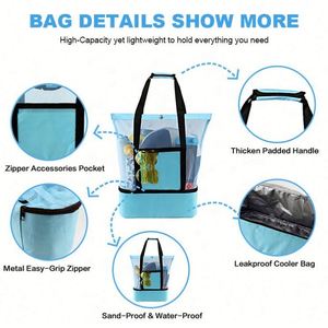 Sac Isotherme Portable Grande Capacité en PEVA, Classique et Tendance, pour Extérieur, Multi-usages, Réutilisable, avec Maille, Idéal Plage - Offre Spéciale - Product Image 2