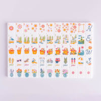 Jeu de tuiles de mahjong américain colorées avec illustrations, tuiles en acrylique blanc, motif floral phare, design festif amusant pour 160 pièces