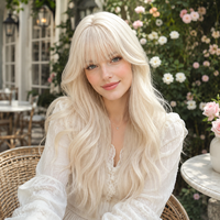 Perruque synthétique longue ondulée blond platine pour femme, avec frange complète, résistante à la chaleur, pour usage quotidien et fêtes – Fournisseur d'usine