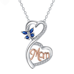 Collier pendentif papillon double cœur - chaîne polyvalente luxe léger, cadeau fête des mères, bijoux femme en gros - Product Image 1