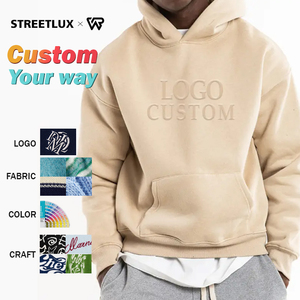 2025 logotipo personalizado 400g Sudadera con capucha Streetwear Unisex estampado liso en relieve de gran tamaño pulóver sudadera Anime en blanco hombres sudaderas con capucha - Product Image 1