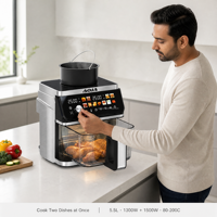 Friteuse à air multifonctionnelle sans huile au design moderne, écran tactile, pot en verre facile à nettoyer, friteuse à air intelligente pour la cuisine à domicile
