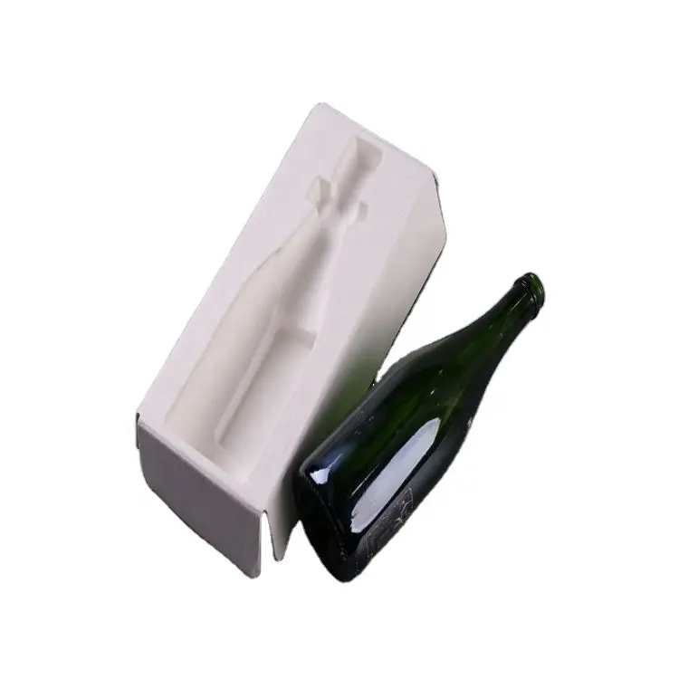 Özel Logo eko kalıplı kağıt hamuru şarap tepsisi şarap ambalaj tepsisi kalıplanmış hamuru ile şişe ambalajlama tepsi