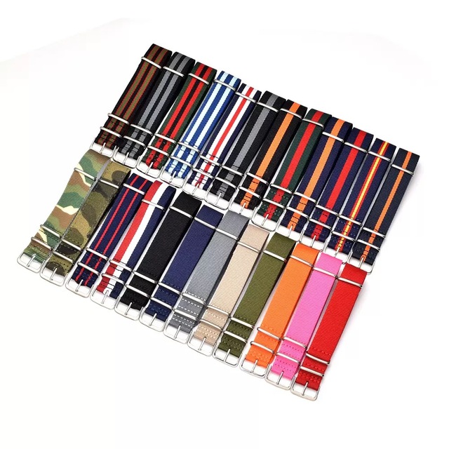 Hot Selling Nylon Striped Watch Strap Charms Natos Fabric Watch Strap Belt Stainless Steel Tang Buckle Custom Logo Available