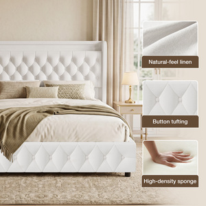 Upholstered Platform <b>Bed</b> Frame with <b>LED</b> Headboard and 4 Under <b>Bed</b> Storage Drawers Wooden Slat Support Storage <b>Bed</b> for Bedroom - Product Image 4
