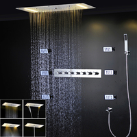 Robinets de douche thermostatiques, salle de bains, plafond LED panneau de douche cascade, ensemble de pomme de douche avec jets de Massage corporel