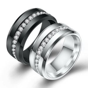 Anillo de Diamantes de Acero Inoxidable de 8mm con Engaste de Canal, Anillo de Boda, Conjunto de Joyería de Moda de Acero de Titanio Blanco y Negro - Product Image 2