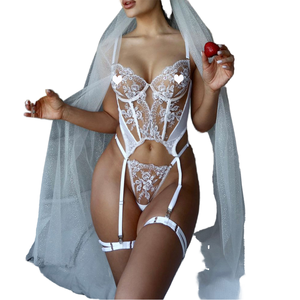 مشد أبيض أنيق بنصف حمالة صدر بخط طويل مع تطريز متباين تحكم قوي ملابس داخلية نسائية مثيرة بيضاء نقية - Product Image 4