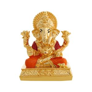 Elegant <b>Gold</b> Plated Handmade Ganesh Idol Hindu Statue Eco-Friendly Decorative Sitting <b>Ornamental</b> Base Wedding Diwali Festival - Product Image 3