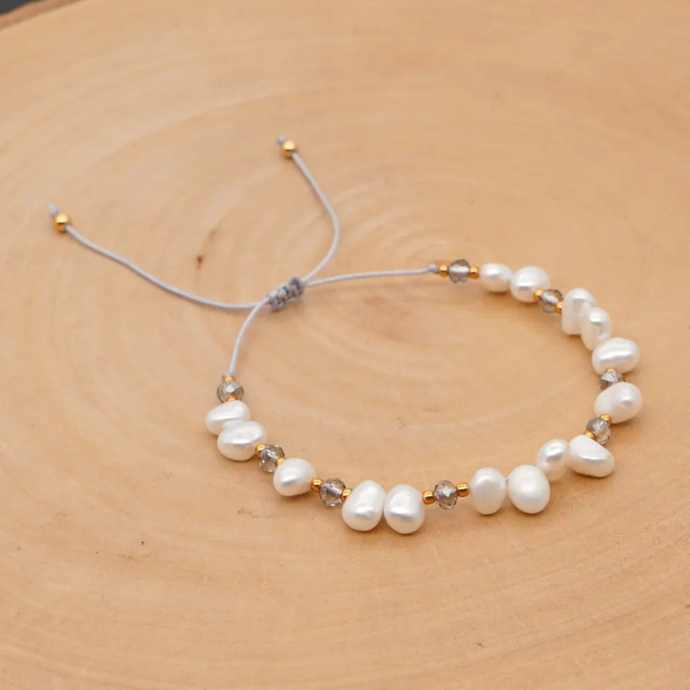Beaded Bracelet Handmade Handmade Pearl Bracelet Teardrop Shape Pendant Glass Crystal Beads Rope Adjustable Jewelry Natural Freshwater Pearl Bracelet