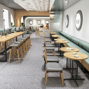 Juego de muebles de café de estilo escandinavo, mesa redonda de madera y cabina de cuero verde para café urbano - Product Image 1