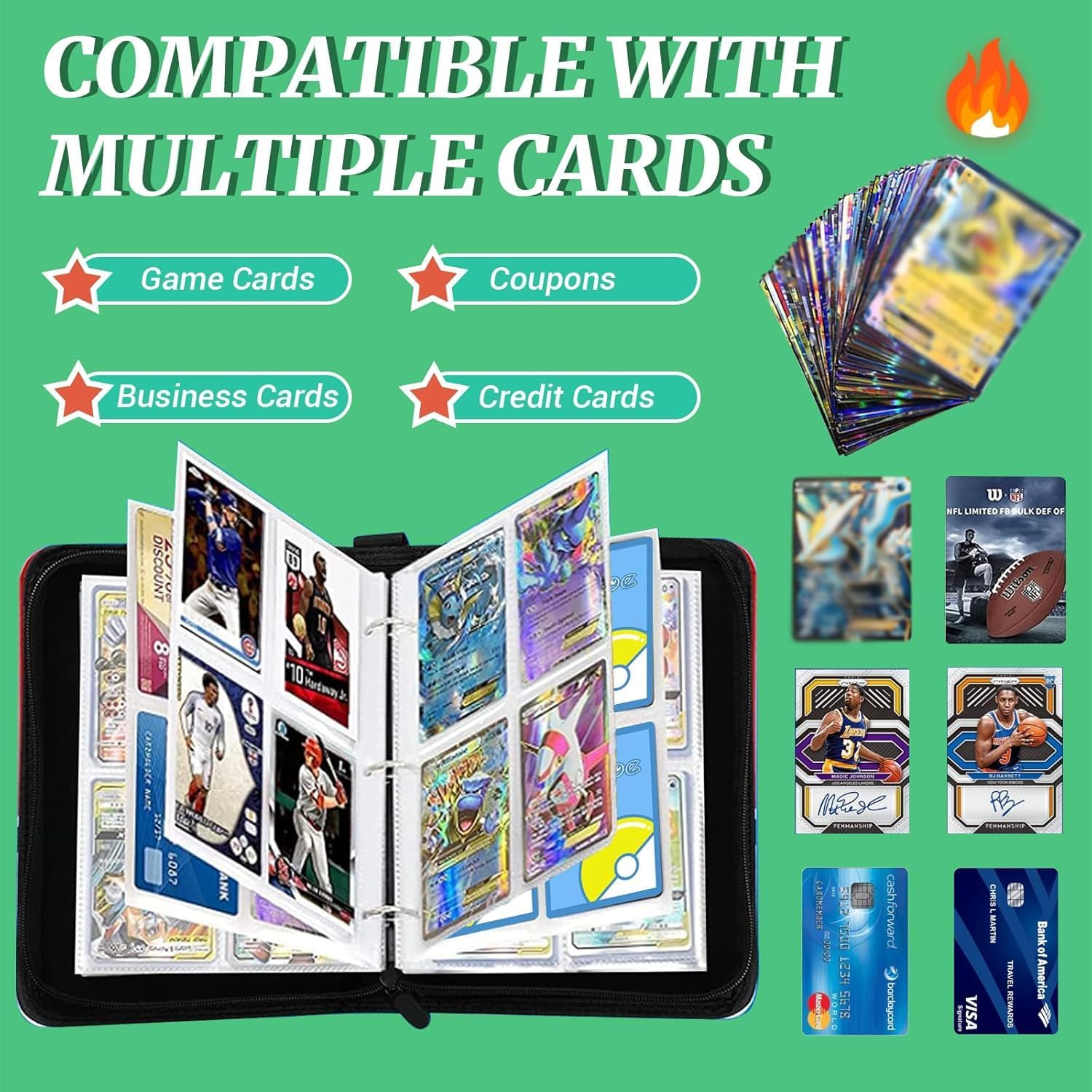 Custom Design 400 Pockets Trading Card Binder PU Leather 4-Pocket Football  Cards Document Ring Binder with Folder Bag Holder| Alibaba.com