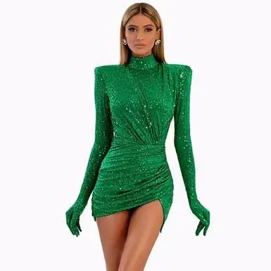 NOVANCE boutique abbigliamento donna street collo alto mini abiti da damigella d'onore abiti verde smeraldo lusso per cena tappeto rosso
