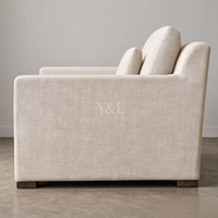 Fauteuil d'appoint carré moderne en tissu, fauteuil lounge individuel rembourré avec pieds en bois massif
