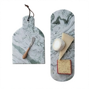 Ensemble de planches à découper en marbre avec couteau à manche en bois, forme rectangulaire, plateau de service pour charcuterie, passe au lave-vaisselle - Product Image 1